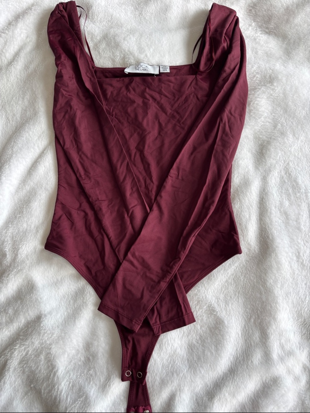 Square Neck Long-Sleeve Bodysuit in Burgundy